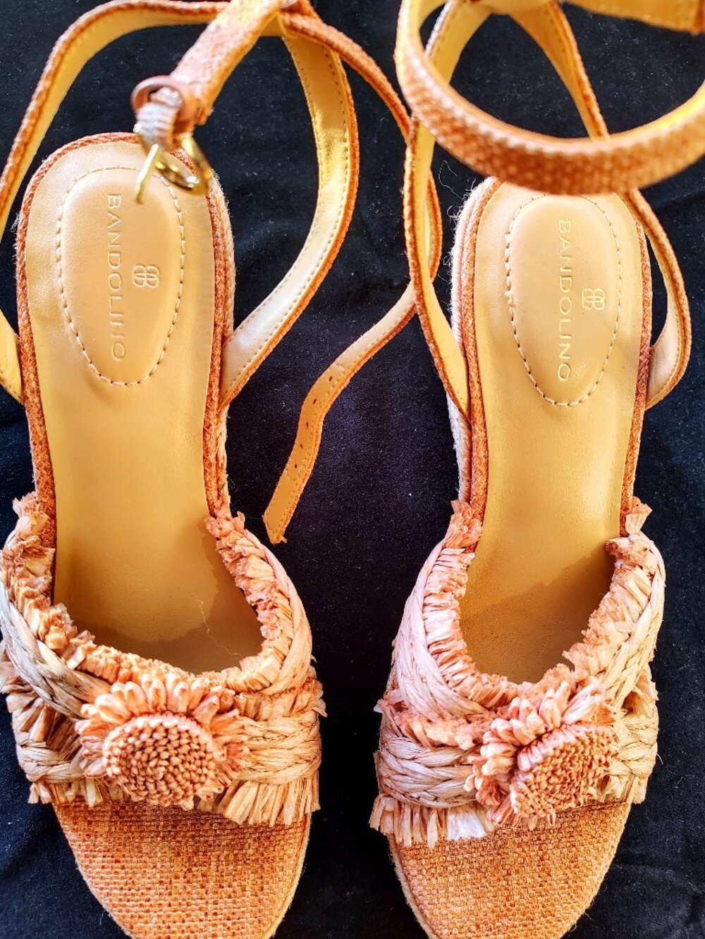 Pair BANDOLINO “Krista,” Wedge-Heel, Peep-Toe, Espadrille Sandals, Size 7.5 M